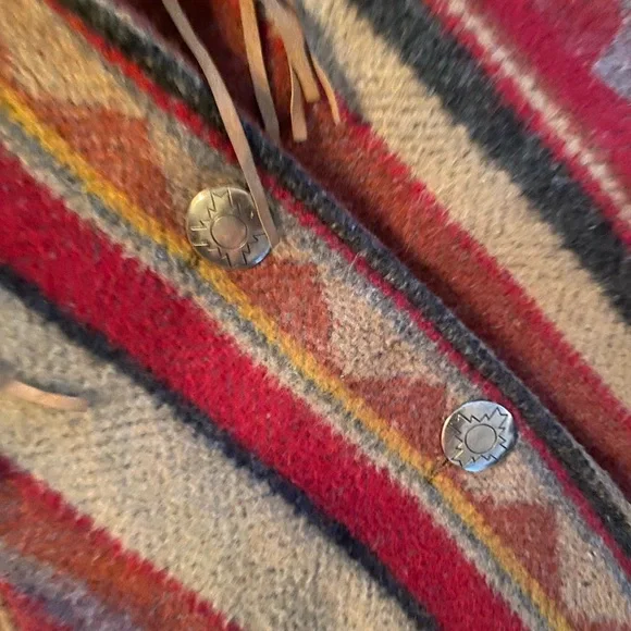 Pioneer wear vintage colorful southwestern print wool and suede fringe jacket - Picture 10 of 14